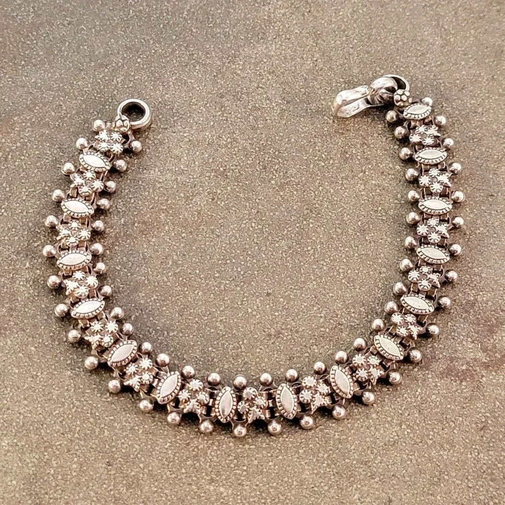 Vintage 900 Silver Artisan Ornate Beaded Rashod Arts Bracelet